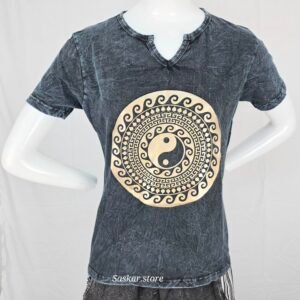 Boho T-shirt with mandala print, stonewashed T-shirt