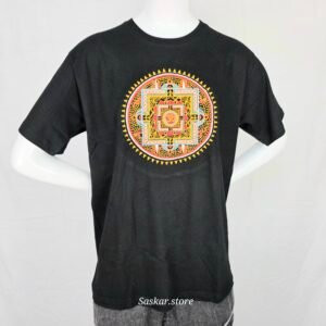Camiseta de Algodón Mandala Bordada Camiseta con diseño de Mandala bordada con símbolo OM procedente de Nepal.