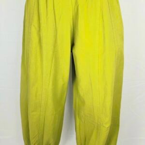 Women's linen and cotton trousers with elastic waistband and drawstring. Pockets, lightweight, long, casual, high-waisted, solid color, loose fit