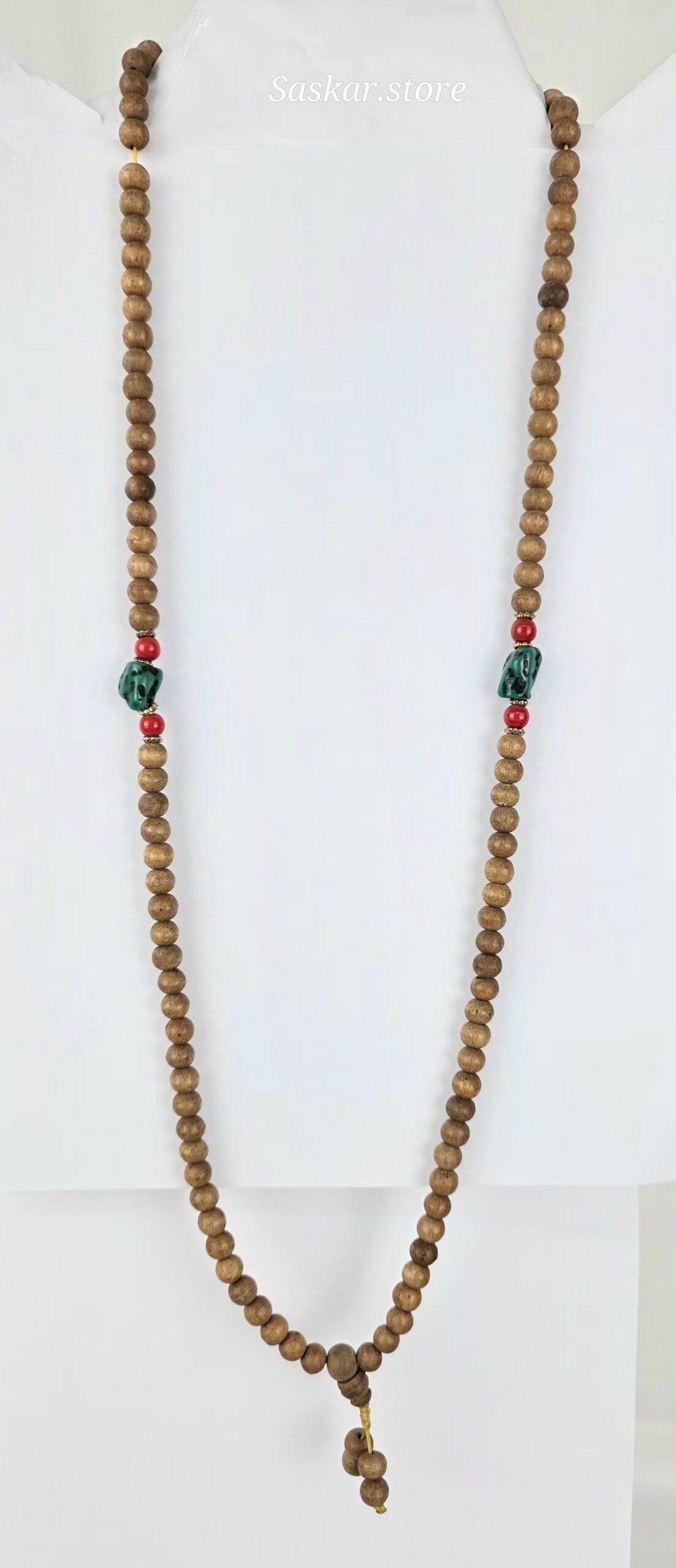 Mala de madera con cuentas tipo turquesa