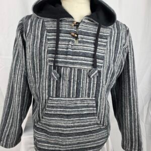 Auténtica sudadera con capucha mexicana Baja – Jersey tejido a rayas – Poncho de surf hippie unisex con bolsillo canguro