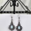 Pendientes de Plata 925 y Piedra de Luna Natural-Joyería Étnica Artesanal Estilo Boho-Vintage con Gota de Opalina