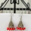 Pendientes Jhumka Étnicos en Plata Oxidada con Cuentas Rojas - Joyería Artesanal India Estilo "Bell" Boho Chic