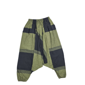 Pantalones Harem Boho Patchwork de Algodón – Unisex- Verde