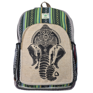 Mochila de Cáñamo del Himalaya "Ganesha" - Mochila Étnica Hecha a Mano con Tela Gheri