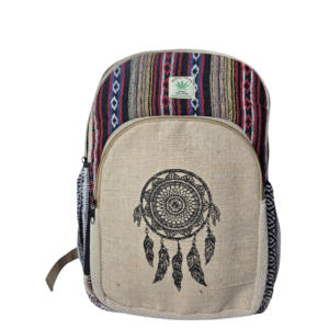 Mochila de Cáñamo del Himalaya Hecha a Mano - Mochila Ética con Atrapasueños y Tela Gheri
