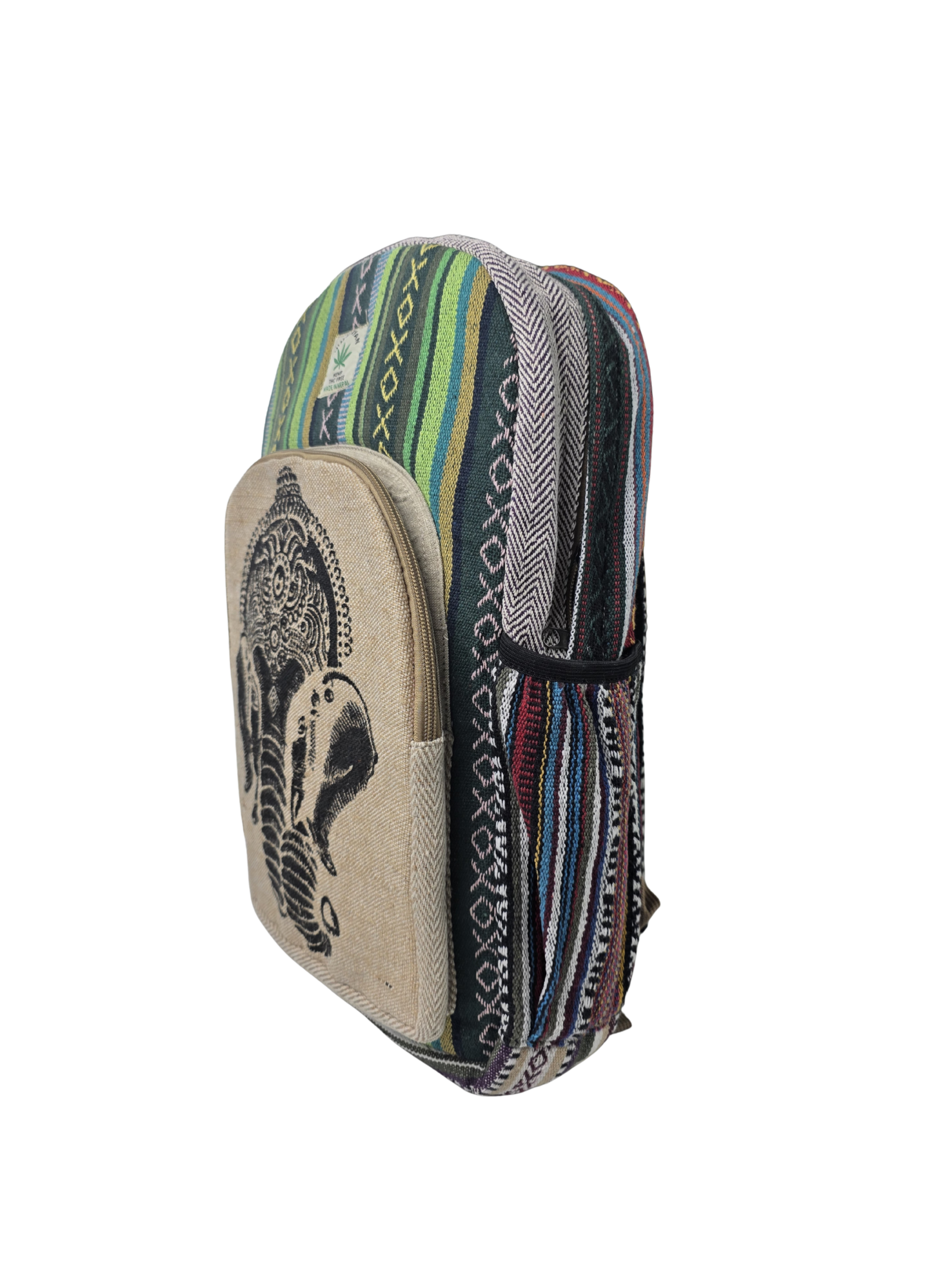 Mochila de Cáñamo del Himalaya "Ganesha" - Mochila Étnica Hecha a Mano con Tela Gheri