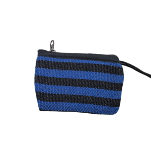 Monedero de Tela a Rayas Azul y Negro - Cartera de Mano Compacta con Cremallera - Accesorio Casual y Moderno