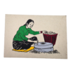 Arte de papel Lokta nepalí impreso a mano – Escena de pueblo tradicional: Mujer moliendo grano – Auténtica decoración de pared de arte popular del Himalaya