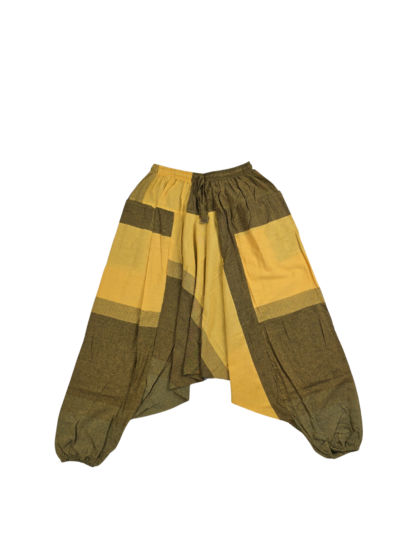 Pantalones Harem Boho Patchwork de Algodón – Unisex- Amarillo